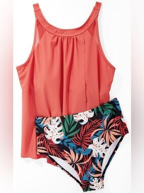NWT SUUKSESS Coral Slimming Ruffle High Waisted 2Pc Tankini Swimsuits Women’s M